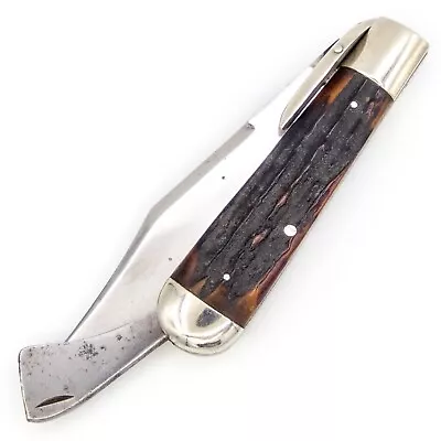 1914-1935 MARBLES Gladstone Mich Pocket Knife SAFETY HUNTING FOLDER 3 Pin STAG • $307.50