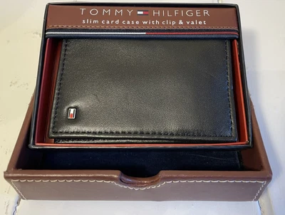 £15 • Buy GENUINE Tommy Hilfiger Black Slim Card Case With Clip Leather Vintage 2003