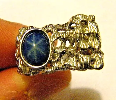 Vintage Modern Brutalist Celebrity Sterling Silver Ring Blue Star Sapphire • $45