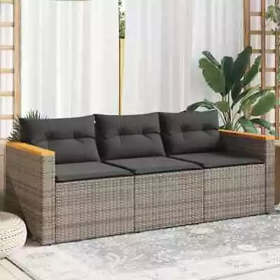 Garden Sofa With Cushions 3-Seater Couch Settee Patio Grey Poly Rattan VidaXL • $308.99