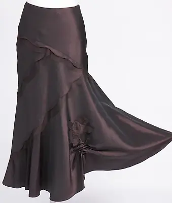 Per Una Skirt 8 Brown Hitched Noisy Rustle Taffeta Maxi Flared Lagenlook M&S 8R • £33.99