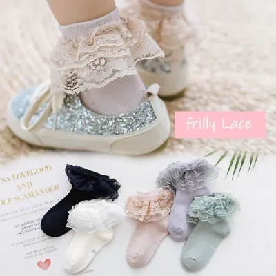 £3.68 • Buy Girls Kids Babys Children Frilly Lace Ankle Wedding Party School Socks 9m-12y
