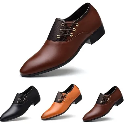 Men's Business Dress Shoes Classic Slip On Pointed Toe Leather Loafers • £12.16