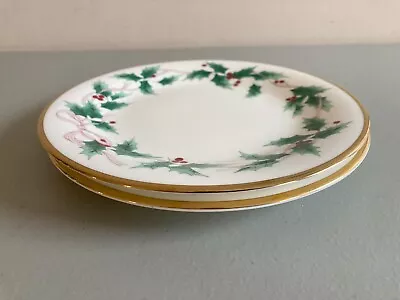 2 Mikasa Gold Trim Ribbon Holly Bone China Salad Plates (japan) • $24.95