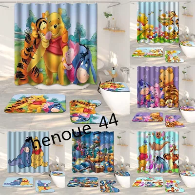 3D Winnie The Pooh Waterproof Shower Curtain Bath Toilet Cover Rug Mat Set Gifts • $18.98