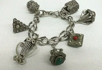 Vintage Italian Etruscan 800 Silver Sterling 7 Charm Bracelet Stones Italy 68.2g • $250