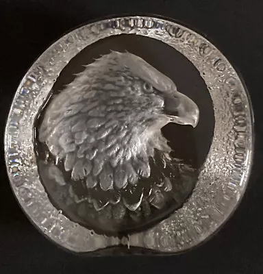 Mats Jonasson Sweden  Eagle In Carved Etched Lead Crystal Paperweight Signed • $20