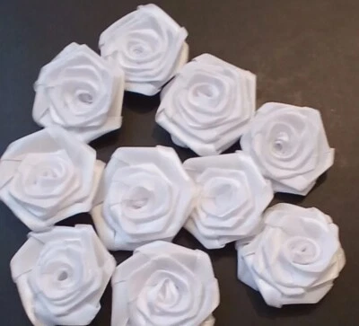20satin Ribbon Rosebudssatin Ribbon Flowers 3.5cm White 35mm Satin Scrapbookcard • £3.90
