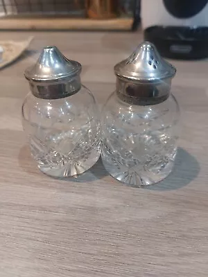 Vintage  Antique? Cut Glass /silver Plated Copper Cruet Set 8cm  Used Condition • $1.25