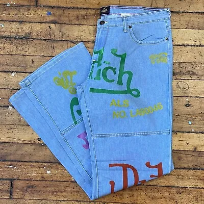 Women's 2K ~ VON DUTCH Originals Painted Graffiti Blue Bootcut Jeans ~ Size 15 • $129.99