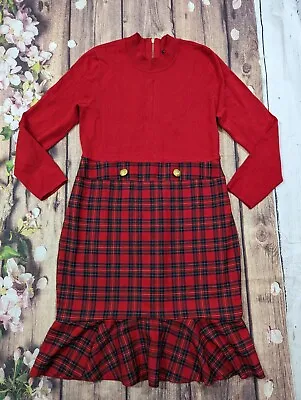  Venus Women's Long Sleeve Red Plaid Holiday Dress Size 14 NWOT • £23.75