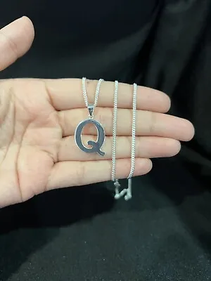 925 Sterling Silver Men Letter Initial Q Letra Pendant & Curb Chain 18 20 22 24 • $50