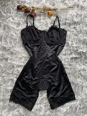 Vintage Style Black Floral Lace Bodysuit Girdle Shapewear 38D Fairy Goth • $50