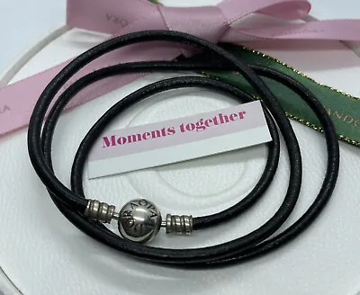 $48 • Buy Pandora Black Smooth Triple Leather Necklace Bracelet 56cm 590714 Authentic Ale