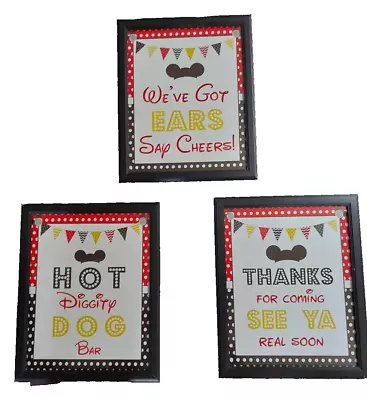 Disney Mickey Mouse Theme Set Of 3 Framed Party Signs 11  X 9  • $21.99