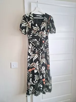 Oasis Beautiful Black Floral V Neck Summer Midi Dress Size 6 • £4.99