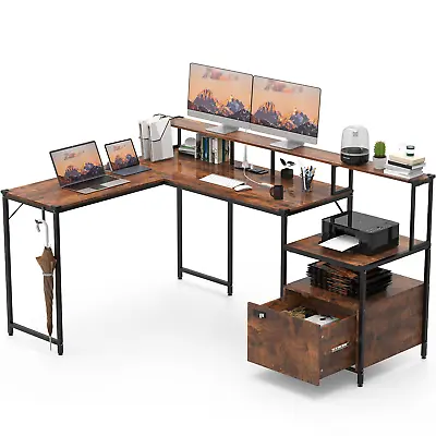 Gunji Office Desk L-Shaped Corner Computer Desk Study Table Workstation Home • £118