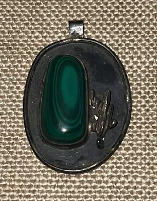 Vintage Sterling Silver Malachite  Pendant • $39