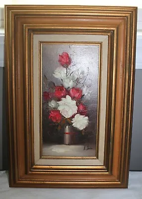 Vintage Framed Signed Floral Rose Still Life Oil Painting On Cavas 8 X 14 Inches • $29.95