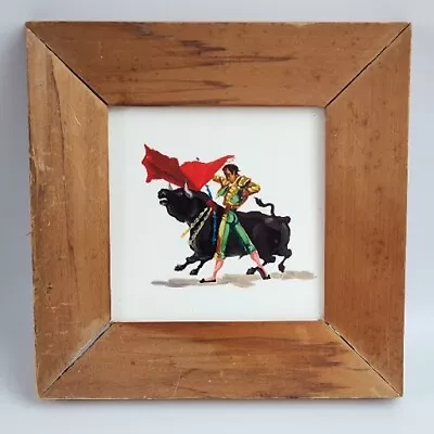 1960s Vintage Matador Bull Fight Painting On Tile Framed Trivet • $35