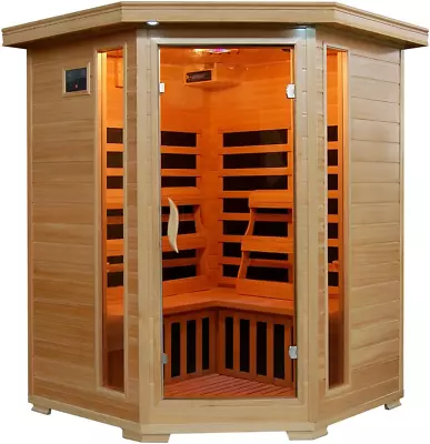 3-Person Hemlock Corner Infrared Sauna W/ 7 Carbon HeatersBrown • $4195.99