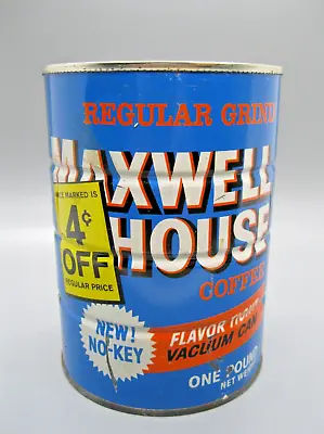 Vintage Maxwell House Regular Grind NEW NO KEY Coffee Can Tin 1 LB No Lid Empty • $16