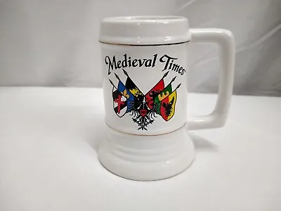 Vintage MEDIEVAL TIMES Souvenir Stein Mug 32 Oz. W/ FLAGS Design Gold Accents • $10