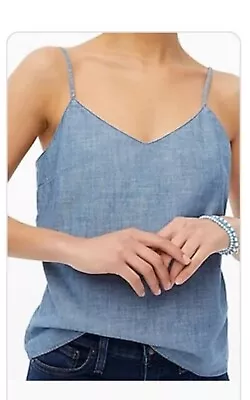 J Crew Chambray Cotton Lined Camisole Top Adjustable Straps Blue Women's 10 NWT • $22.99