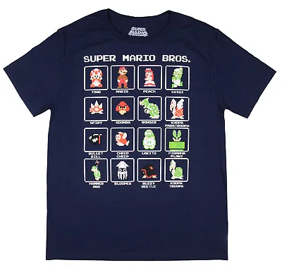 Super Mario Bros. Men's 16 Character Pixel Grid Boxes Graphic T-Shirt • $8.98