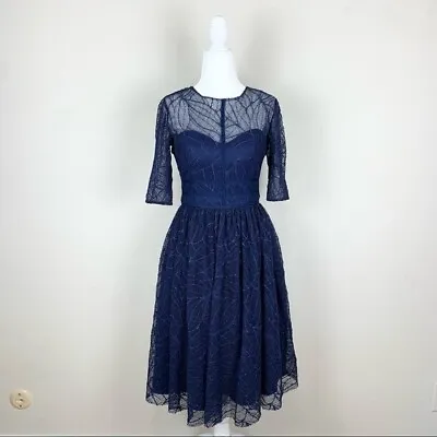 ML Monique Lhuillier Fit And Flare Navy Blue Dress Size 4 • $24.99