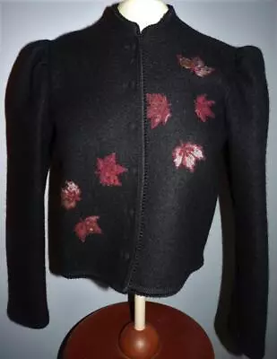 Original Salzburger Black Wool Maple Leaves Jacket Sweater S-m • $35