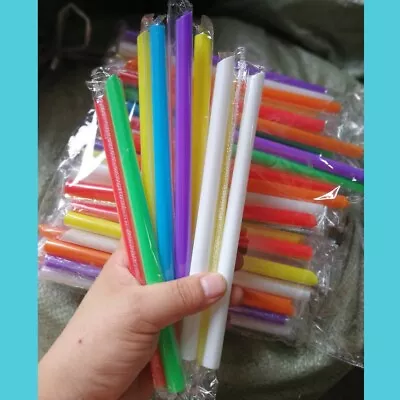 25pcs Individually Wrapped Plastic Straws Milkshake Wide Drinking Straw Large • £4.99