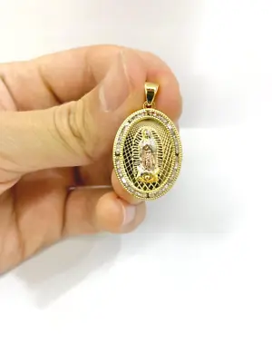 Virgen De Guadalupe Pendant Charm Medalla De La Vigencita Round CZ Women 30x28mm • $29.99