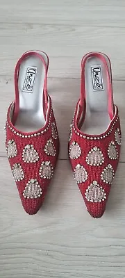 Unze Embellished Pointed Toe Shoes - Red And Silver - Size 7 • £8