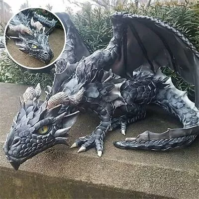 £9.99 • Buy Squatting Dragon Statue Yard Landscape Ornament  Outdoor Sculpture Garden Decor