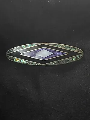 Alpaca Mexico Hair Barrette Vintage Silver Tone Abalone Inlay • $22