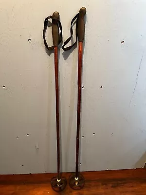 VINTAGE OLD  Set Of Bamboo Snow Ski Poles Measuring 43  Long • $24.45