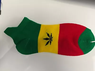 £4.49 • Buy Red Gold & Green - With Ganja Weed Leaf Motif Trainer Socks Rasta Reggae
