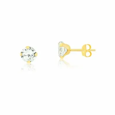 18k Solid Gold 5 Mm Cubic Zircon Butterfly Backs Stud Earrings For Children  • £101.23