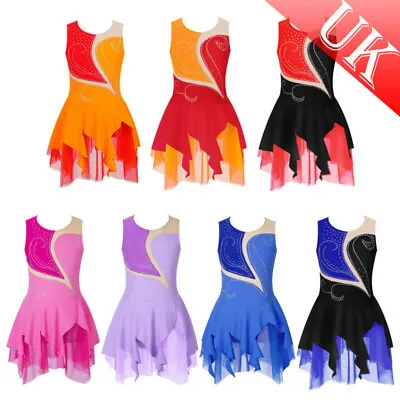 UK Kid Figure Ice Skating Dress Ballet Tutu Dress Leotard Ballroom Dance Costume • £6.82