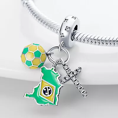 £15.95 • Buy Brazil Brasil Football Flag Cross Jesus Charm Mum Wife  Sterling Silver 925