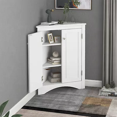 Bathroom Storage Corner Cabinet Kitchen Floor Cabinet Storage Freestanding White • $131.99