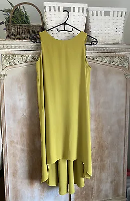 £14 • Buy ASOS Sleeveless Swing Dress Dipped Hem V Back 8 Mustard Yellow Green Vest Tank