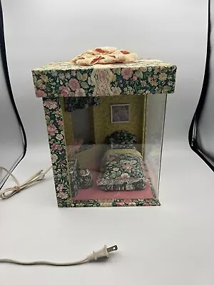 Handmade Plexi Gift Box Fabric Miniature Bedroom Diorama Vintage Dollhouse Light • $85