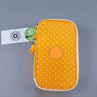 £35.25 • Buy NWT Kipling 50 PENS CASE Soft Dot Yellow & Bag Charm Key Ring Pencil Organizer
