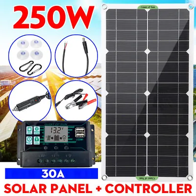 £21.99 • Buy 250W Solar Panel Kit + 30A Battery Charger Controller For Car RV Caravan Boat UK