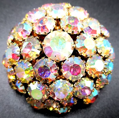 WEISS Aurora Borealis Rhinestone Vintage Dome Pin Brooch • $49.99