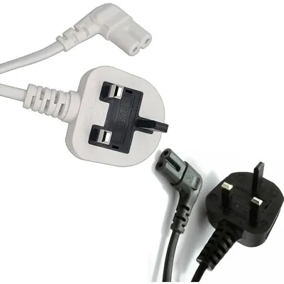 Uk Mains Power Plug To Right Angled Iec C7 Figure 8 Cablelcd Led Ps Sky Tv Lead • £4.99