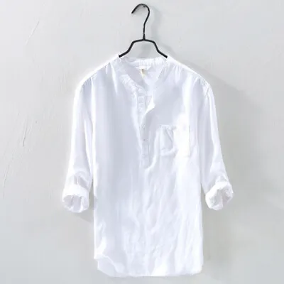 Mens Casual Cotton Linen Shirt Long Sleeve Loose Blouse Button Down Shirts Tops • $13.10