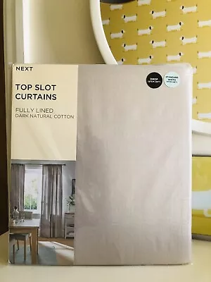 Next Tab Slot Curtains Fully Lined Dark Natural Cotton 46 X 54” New • £22.99